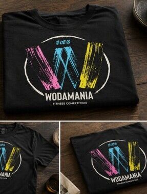 Wodamania 2023 Black Graphic Tee - Neon Pink, Blue & Yellow